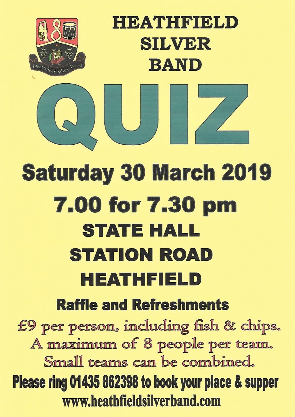 Quiz with Fish & Chips hosted by Heathfield Silver Band