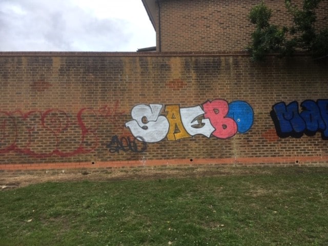 Picture showing the graffiti on a wall in the Heathfield area