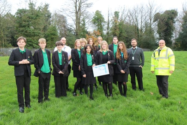 pupils celebrate the grant funding for re-wilding project