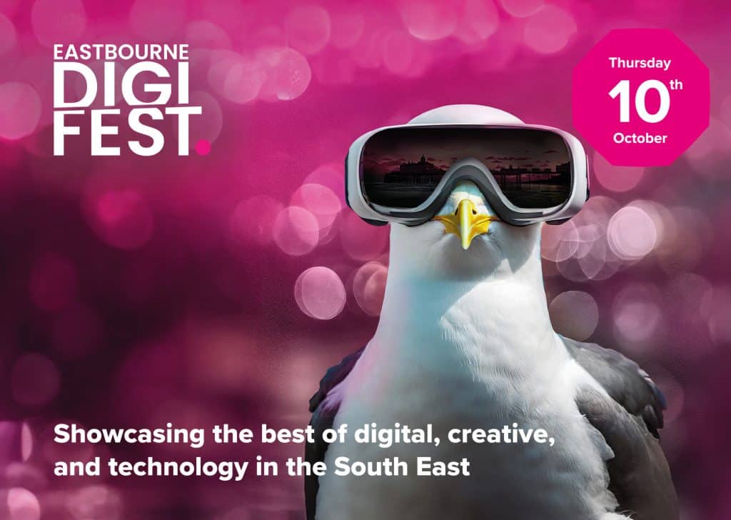 seagull on pink poster for digifest advert